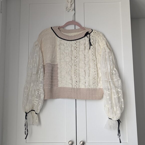 Anthropologie Lace Cropped Cable Sweater - Picture 1 of 6